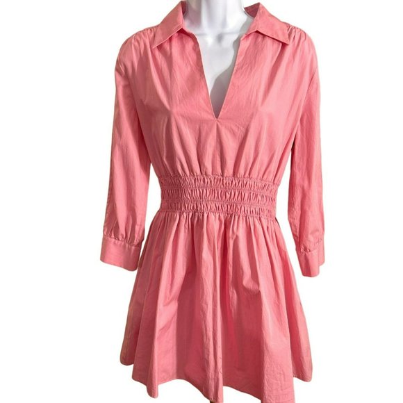 Zara women's Pink Long Sleeve Mini Dress Size Small Long Sleeve Collared Barbie - Picture 4 of 5